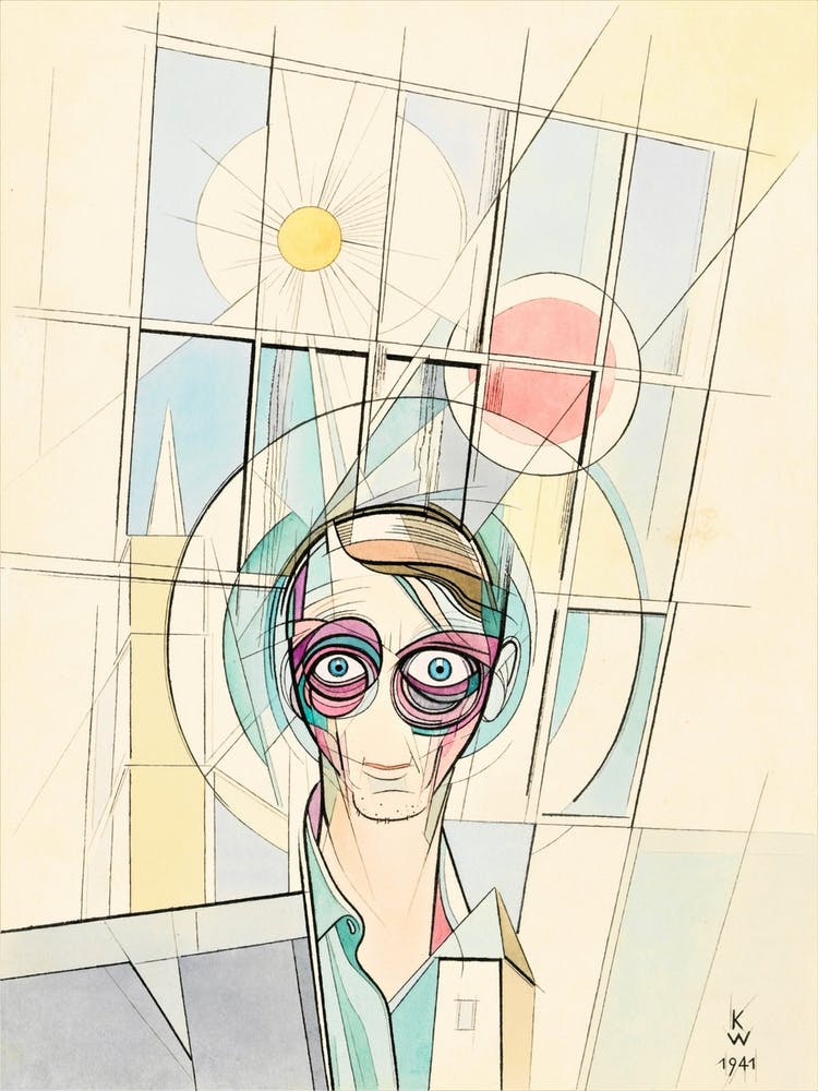 Euphoria Self-portrait by Karl Wiener (1941) |illustration | figurative | male head | abstract head | modern art | FParrishs