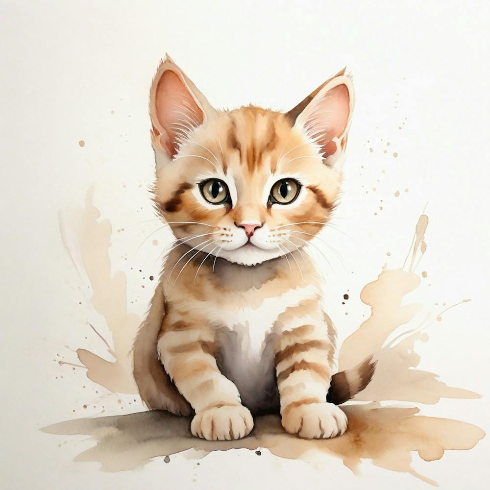 Cute Kitten Watercolor Painting