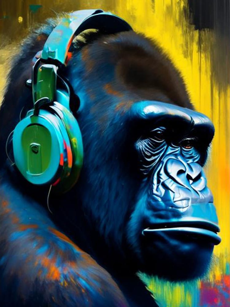 Gorilla With Headphones Gorillas Bright Neon 1