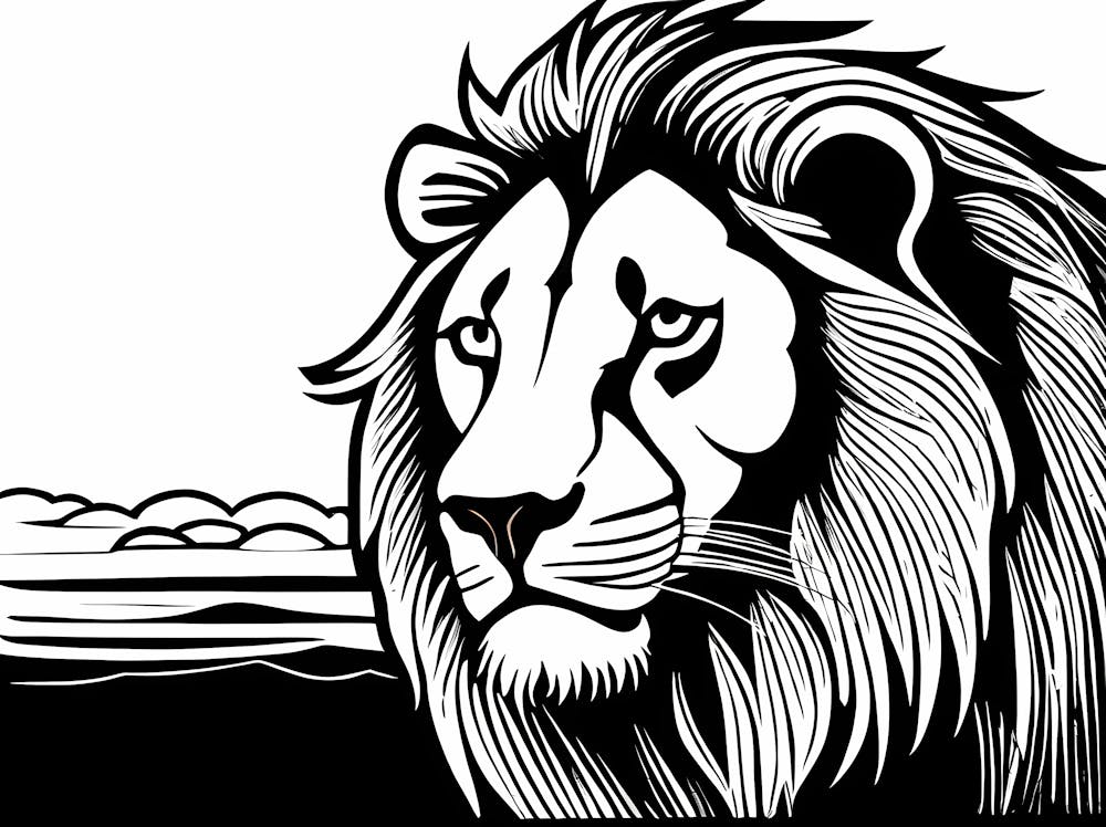 Lion Linocut Sketch Black And White art, animal art, 145
