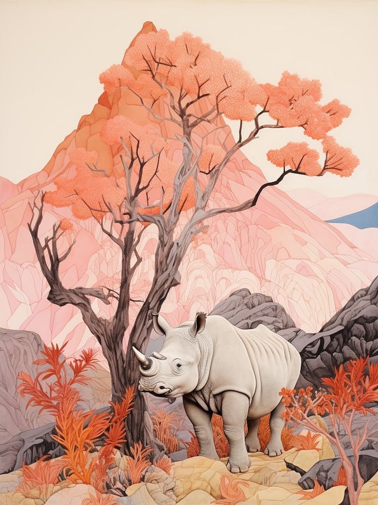 Rhino Under Tree Coral
