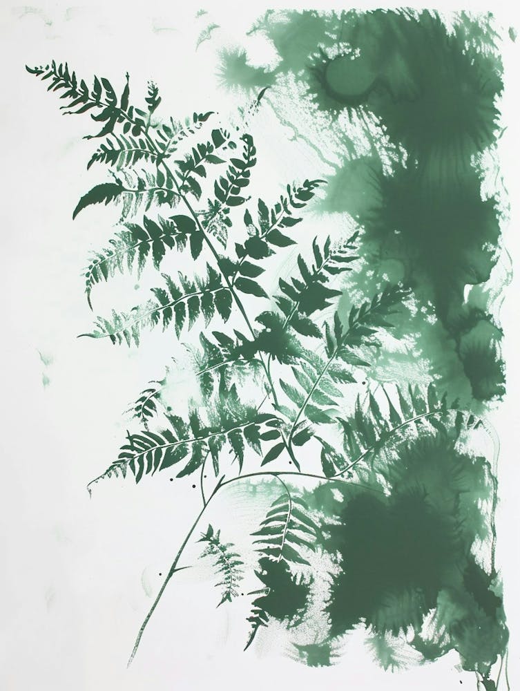 Green Ink Painting Of A Japanese Tassel Fern 2