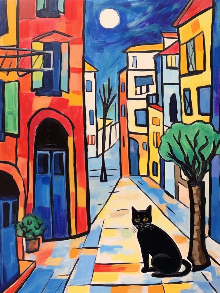 Painting Of A Cat In Venice Italy 1
