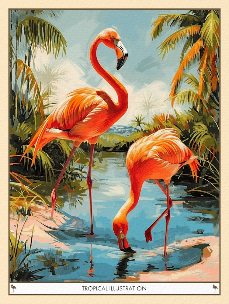 Greater Flamingo Tropical Illustration 1 Poster