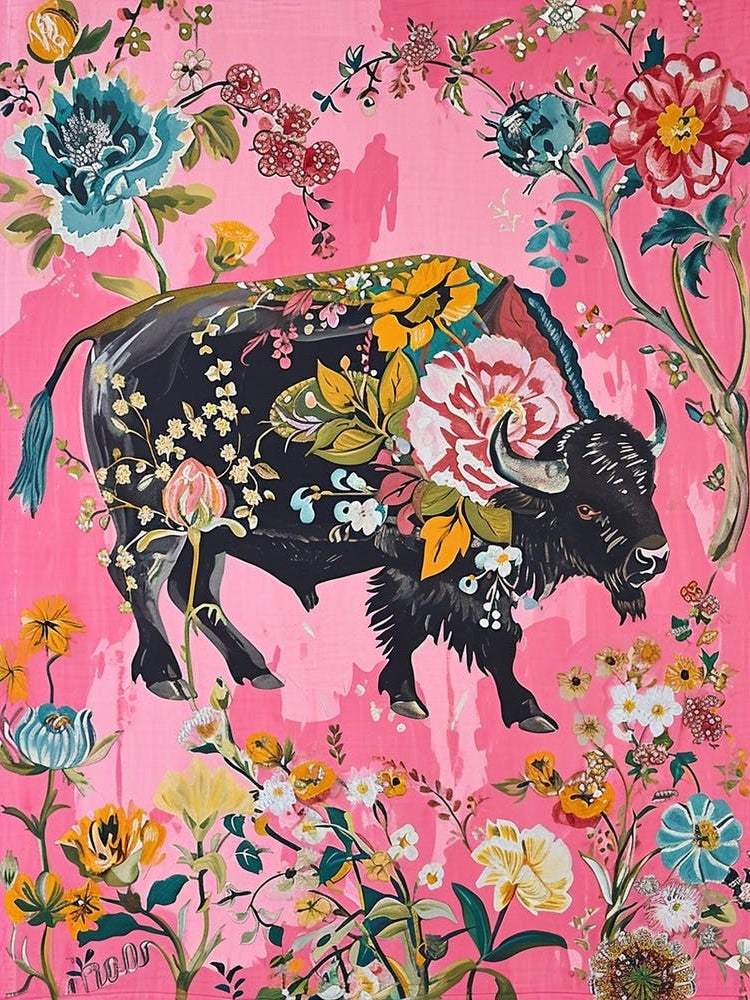 Floral Animal Painting Buffalo 3