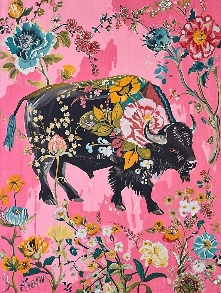 Floral Animal Painting Buffalo 3
