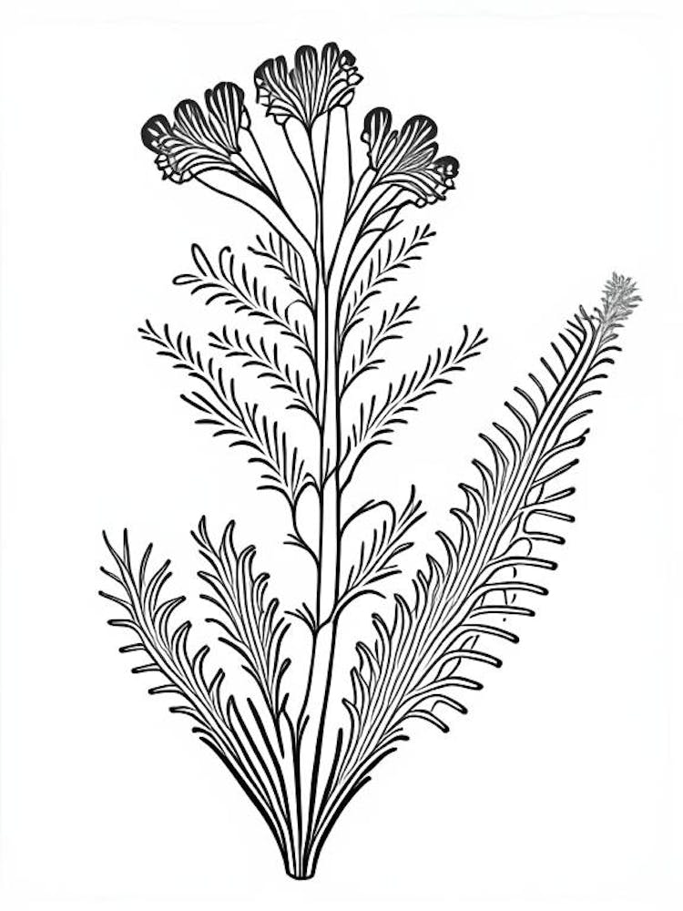 Costmary Herb William Morris Inspired Line Drawing 1