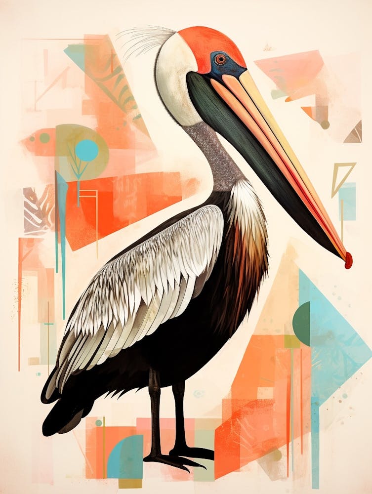 Pélican brun 4 - Collage de Peinture d'oiseau