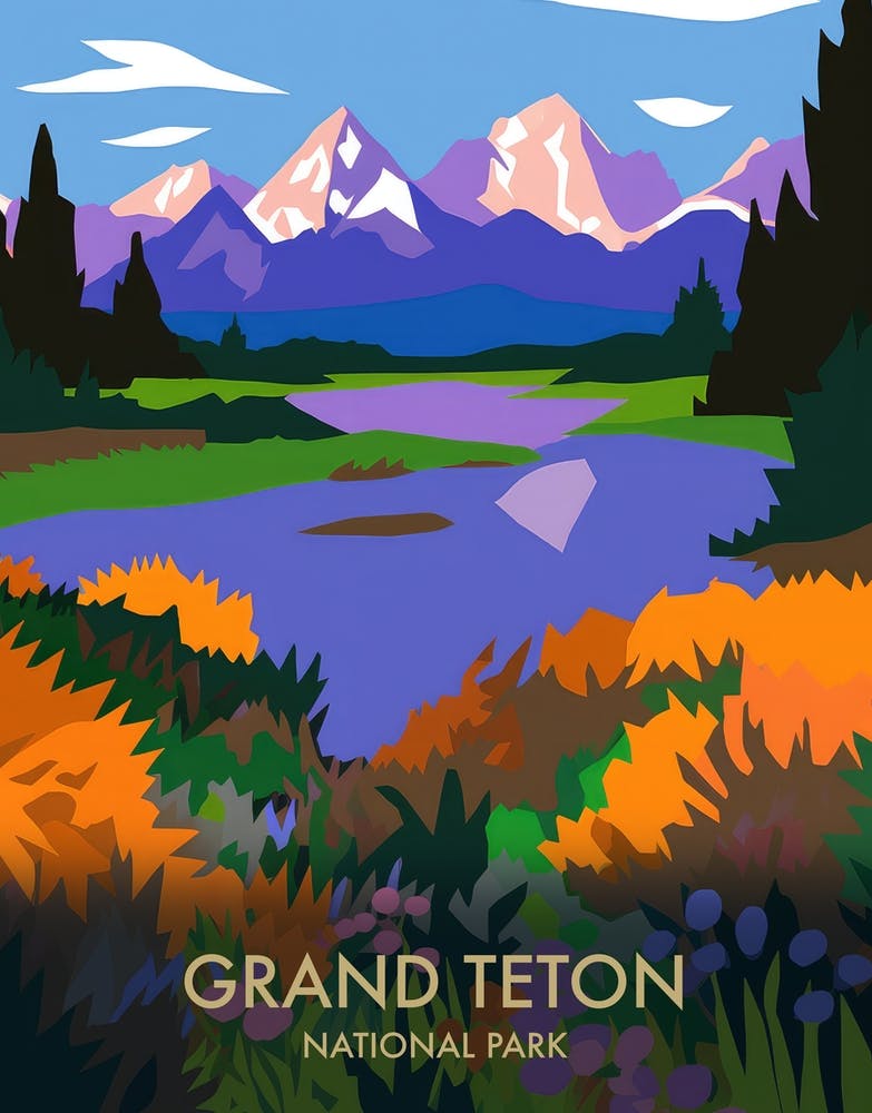 Grand Teton National Park Matisse Style Vintage Travel Poster 1