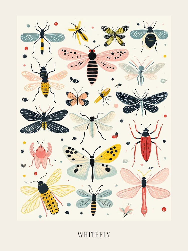 Colourful Insect Illustration Whitefly 13 Poster