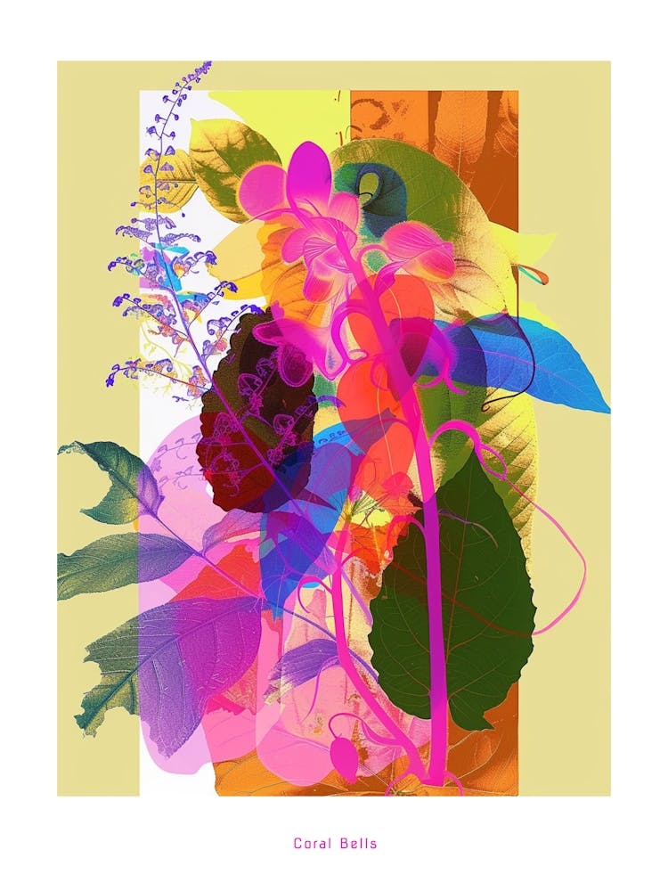 Coral Bells 3 Neon Flower Collage Poster