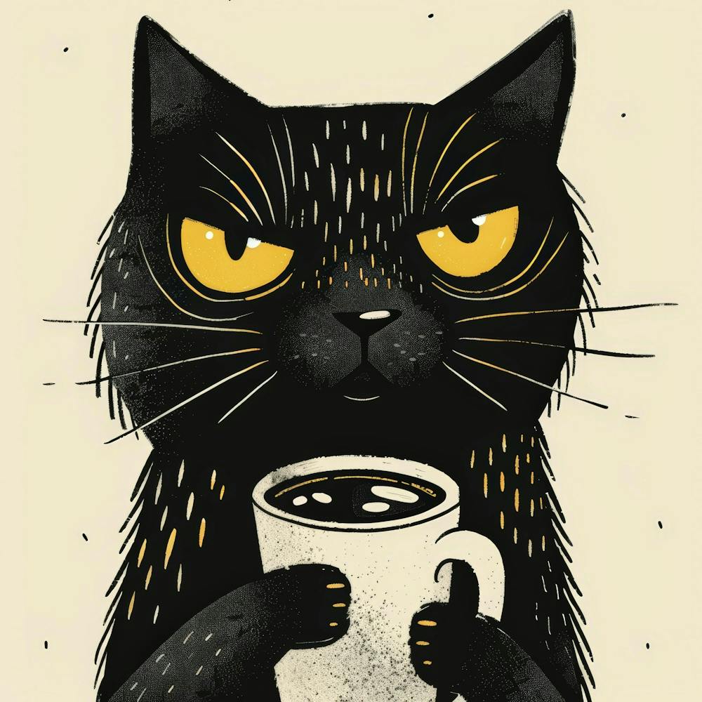 Cat With A Cup Of Coffee 2