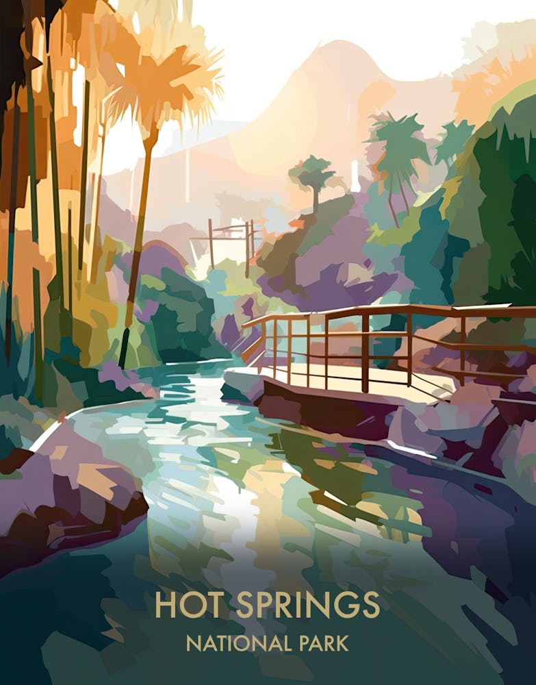 Hot Springs National Park Travel Poster Illustration Style 3