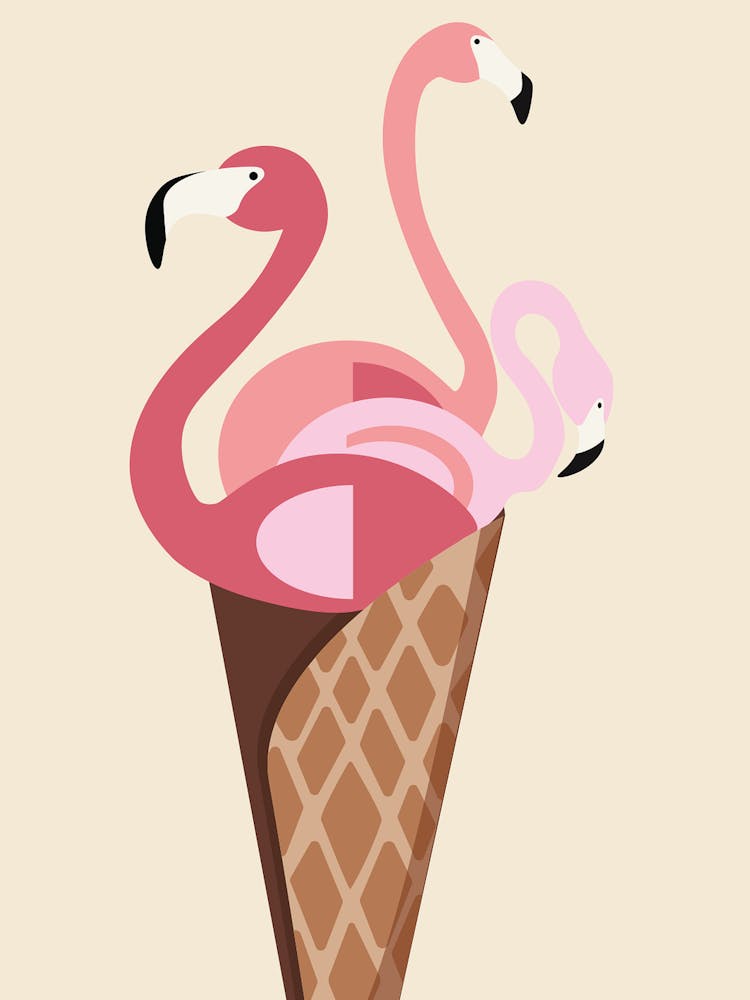 Flamingo Eiswaffel Vögel Hörnchen Naturkunst Zeichnung Skizze