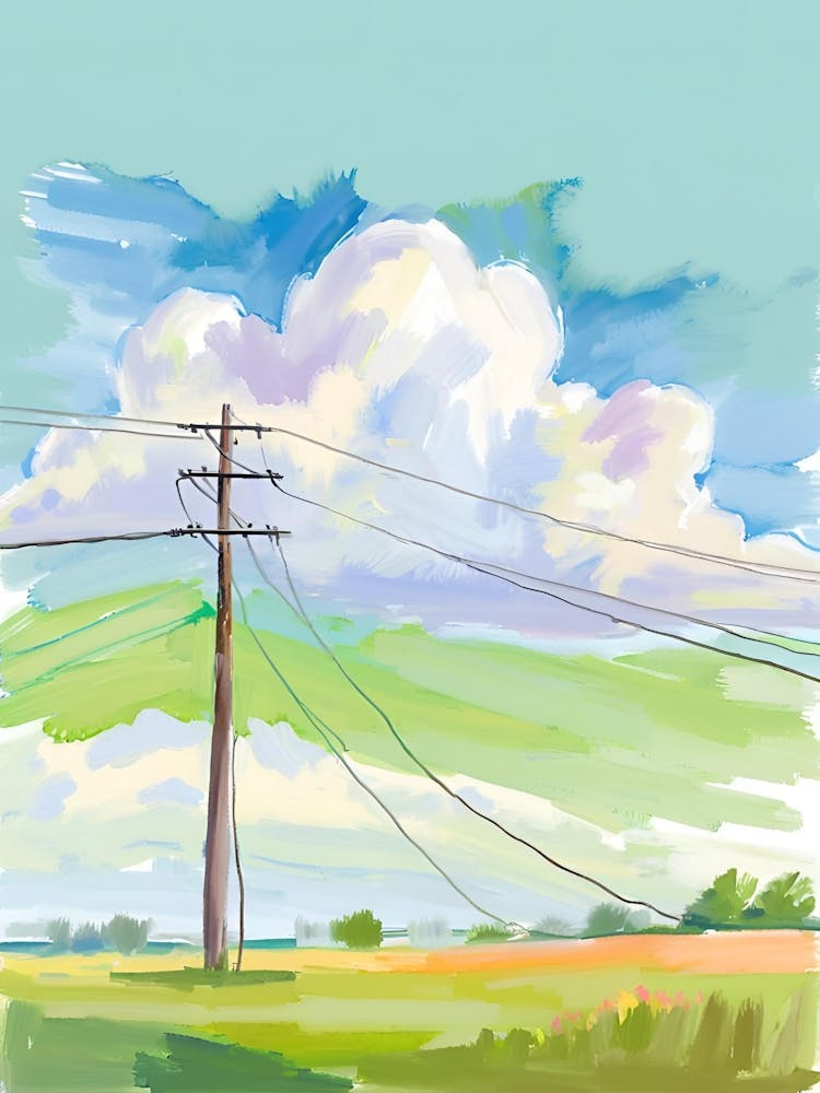 Aquarelle d'un Poteau Téléphonique