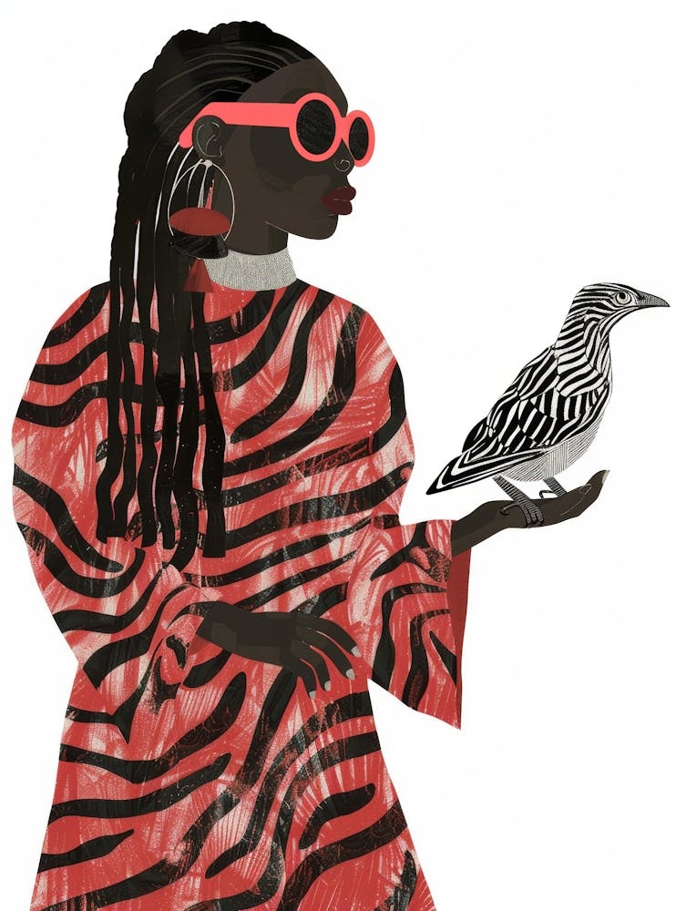 Illustration Of A Woman Holding A Bird