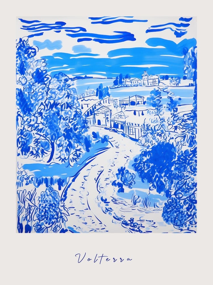 Volterra Italy Blue Drawing Poster