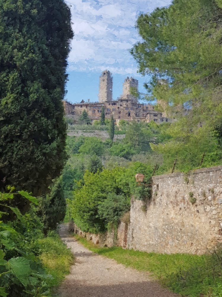 Italy Tuscany Town Sangiminiano Digital Oil Painting Fine