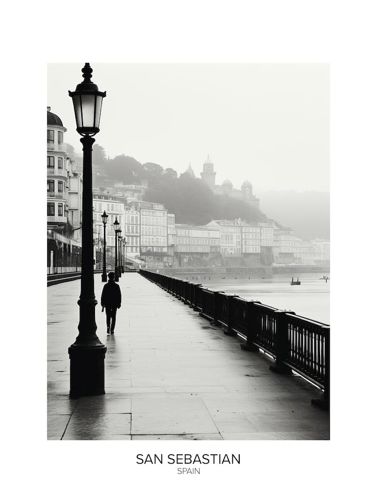 Poster Of San Sebastian, Spain, Black And White Analogue Photography 4