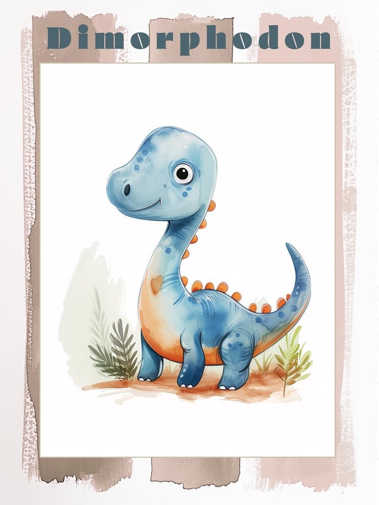 Cute Cartoon Dimorphodon Dinosaur Watercolour 2 Poster