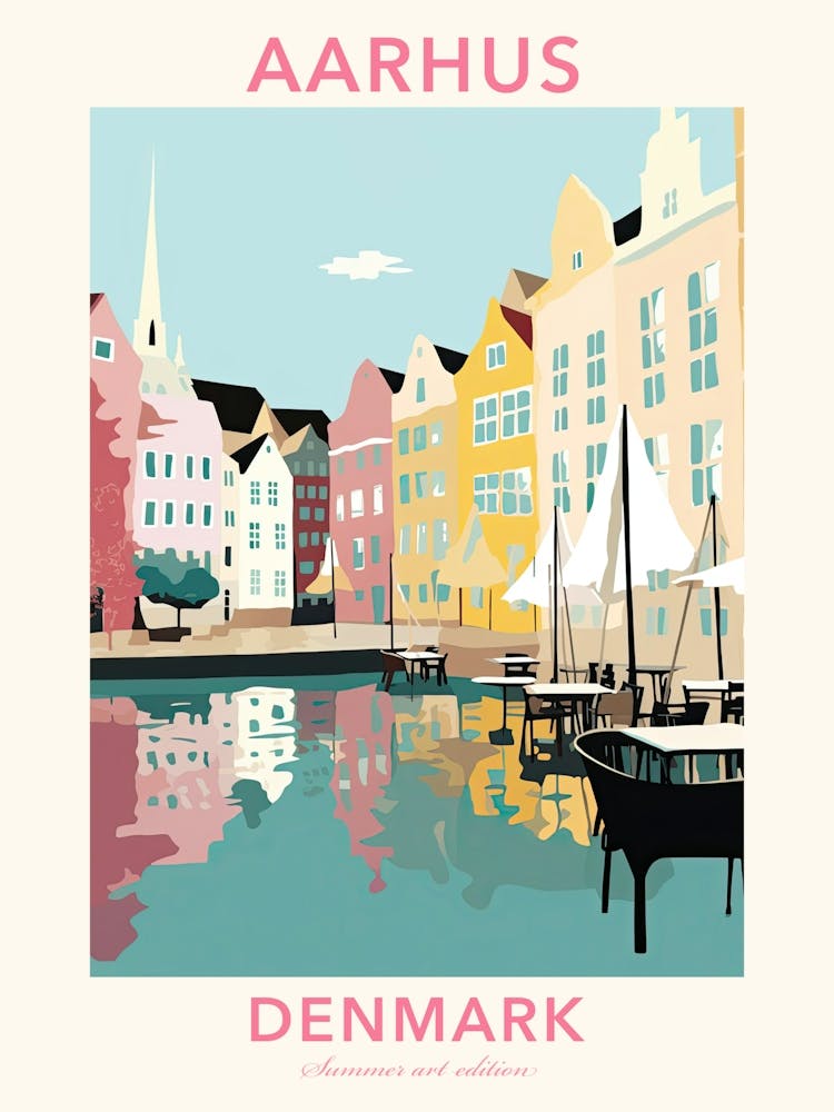 Aarhus, Denmark, Flat Pastels Tones Illustration 2 Poster