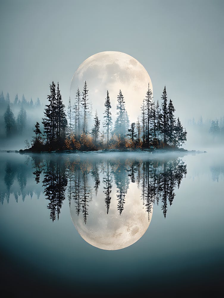 Beautiful Full Moon Over the Lake 19