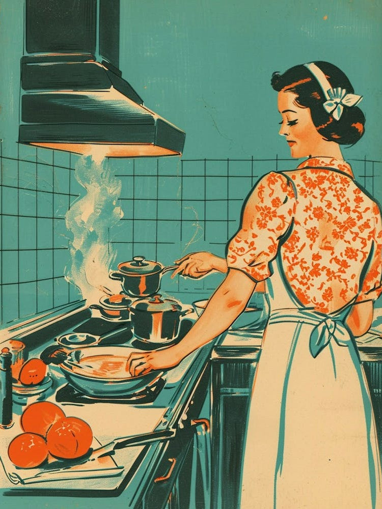 In The Kitchen Retro Illustration 2