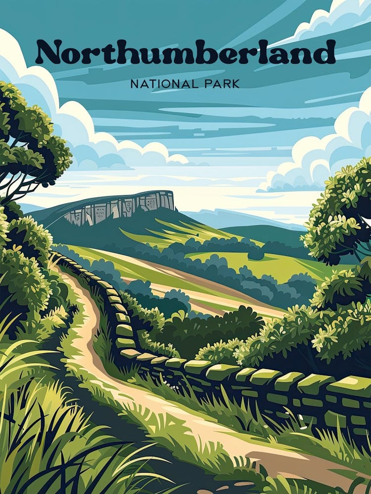 Northumberland National Park England Travel Art Illustration