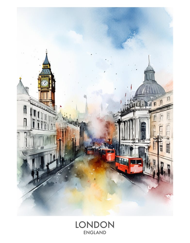 London England Watercolour Travel Poster