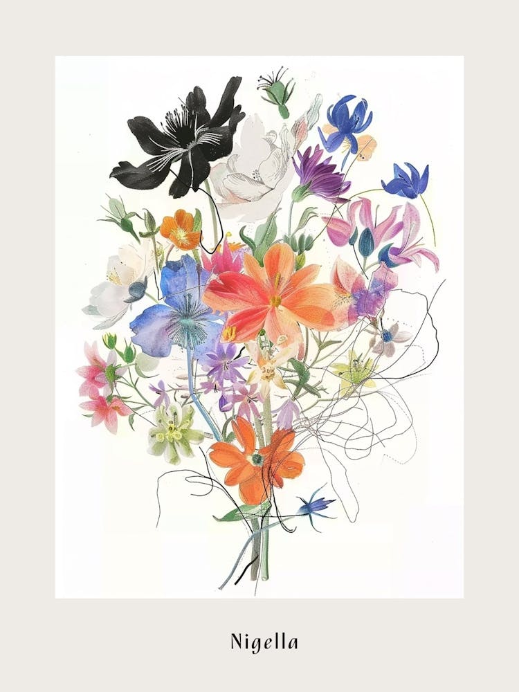 Nigella 5 Collage Flower Bouquet Poster