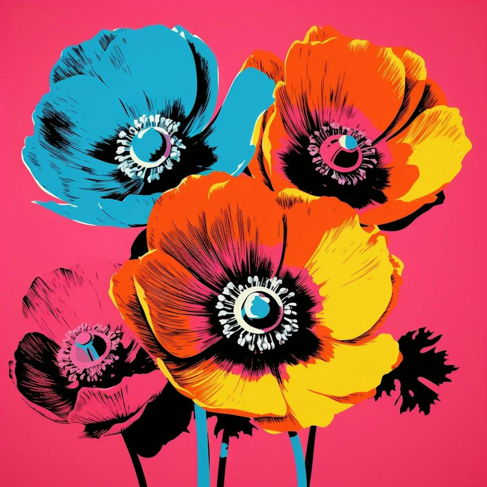 Andy Warhol Style Pop Art Flowers Anemone 4 Square