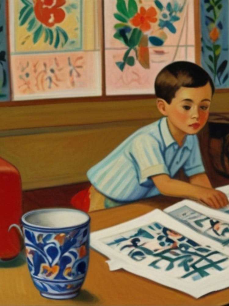Boy Reading Chinese Calligraphy