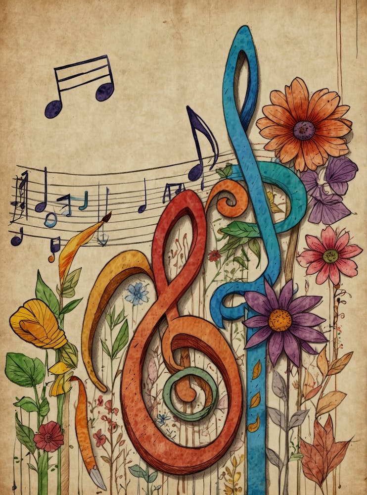 Music Notes And Flowers 1