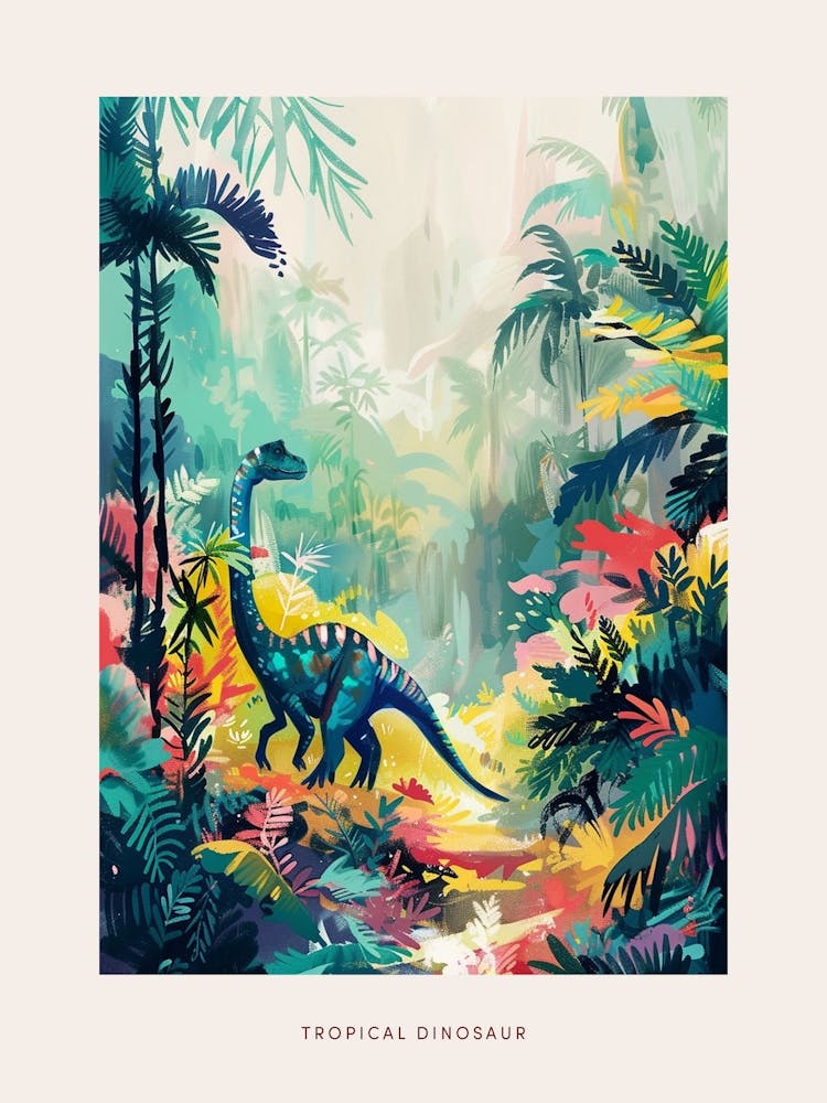 Dinosaur In The Tropical Landscape Painting 2 Poster