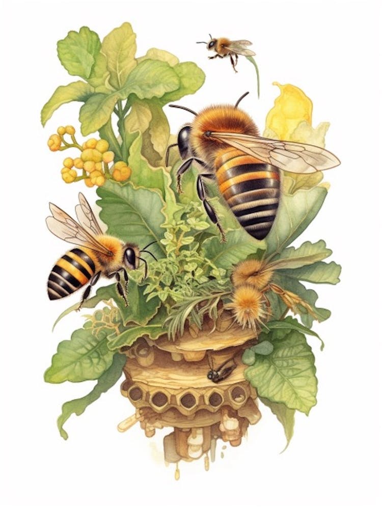 Large Earth Bumble Bee Beehive Watercolour Illustration 3