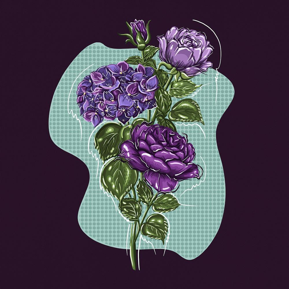 Hydrangeas - Violet Purple Vintage Aesthetic Botanical Floral Bouquet Digital Painting