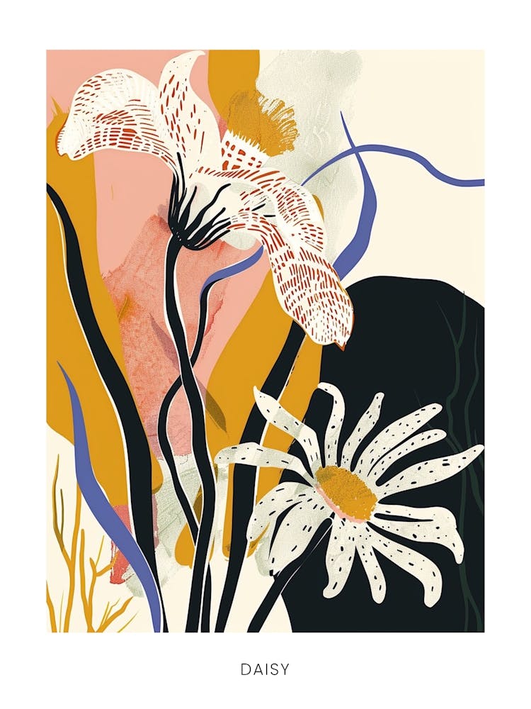 Farbenfrohe Blumenillustration Poster Gänseblümchen 3