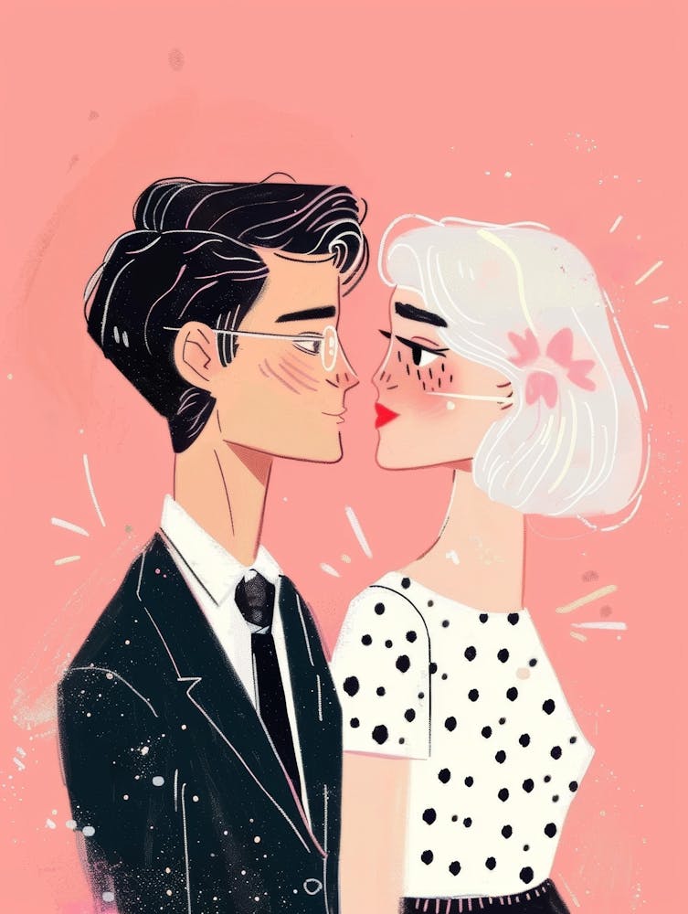 Illustration Of A Couple Kissing 1