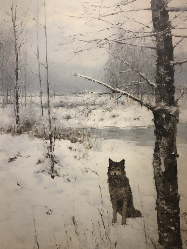Vintage Winter Animal Painting Coyote 1