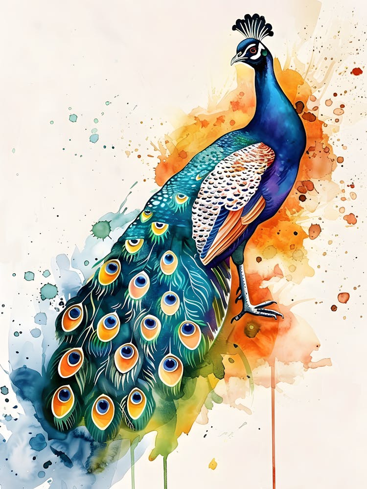 Peacock Watercolor Painting