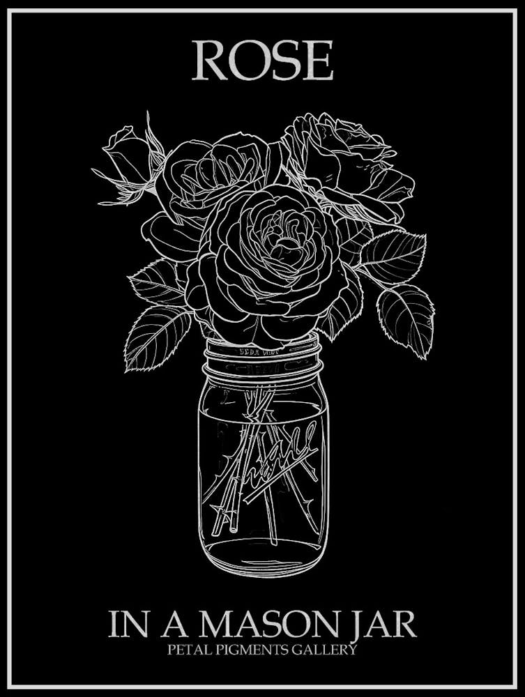 Rose In A Mason Jar Line Drawing 1 Poster Inverted