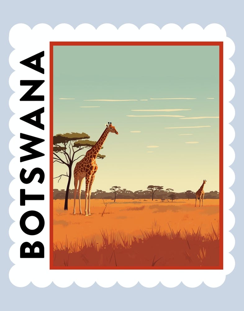 Botswana 3 Travel Stamp Poster