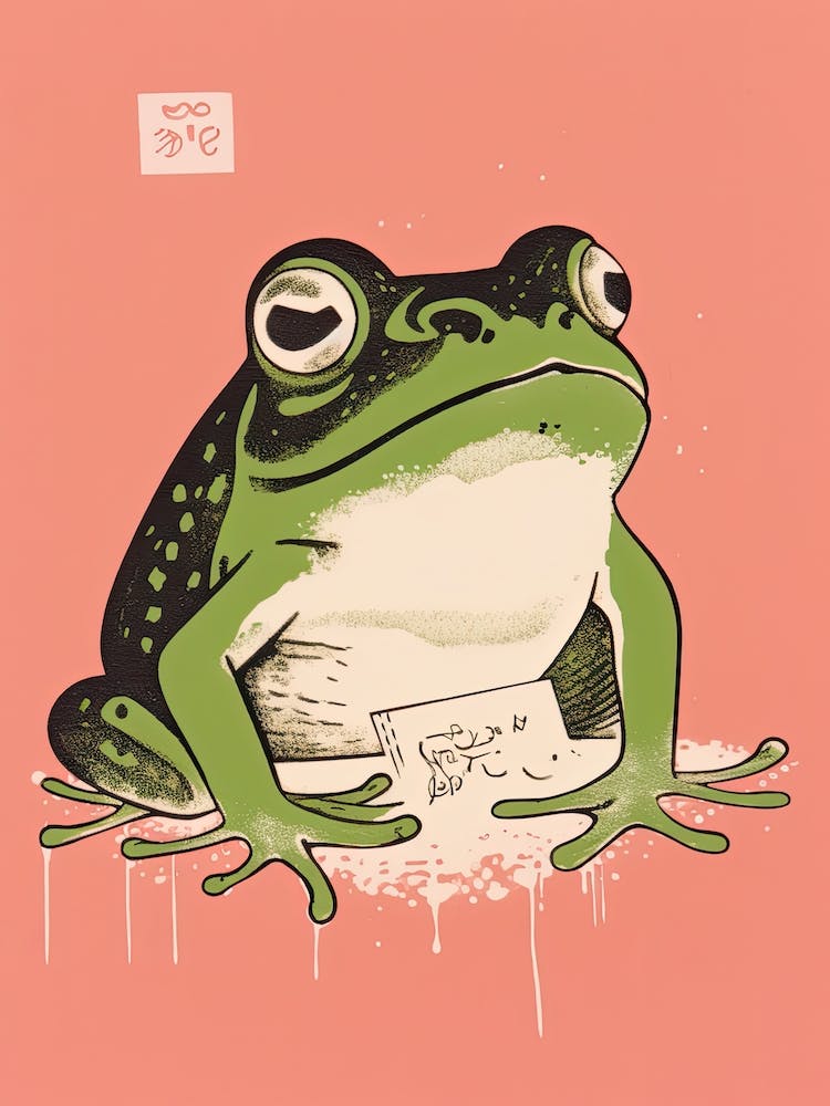 Frog Unimpressed, Matsumoto Hoji Inspired Japanese Green And Pink 8