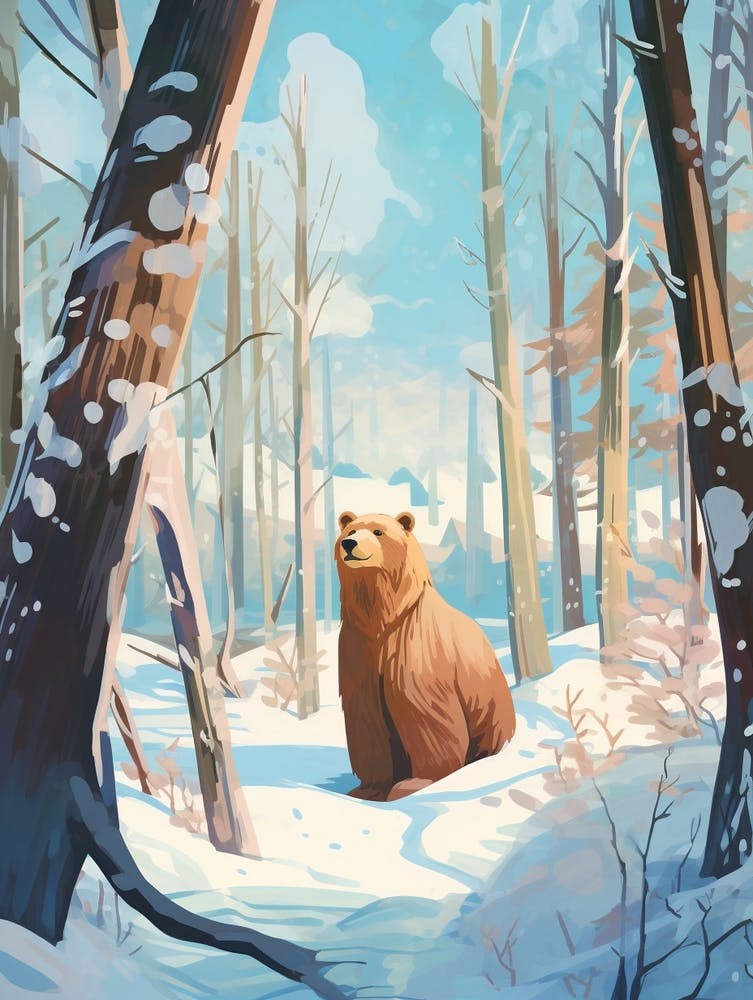 Winter Brown Bear 3 Illustration