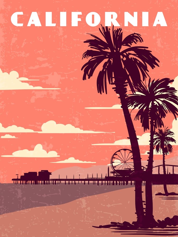 California, USA — Retro travel minimalist poster