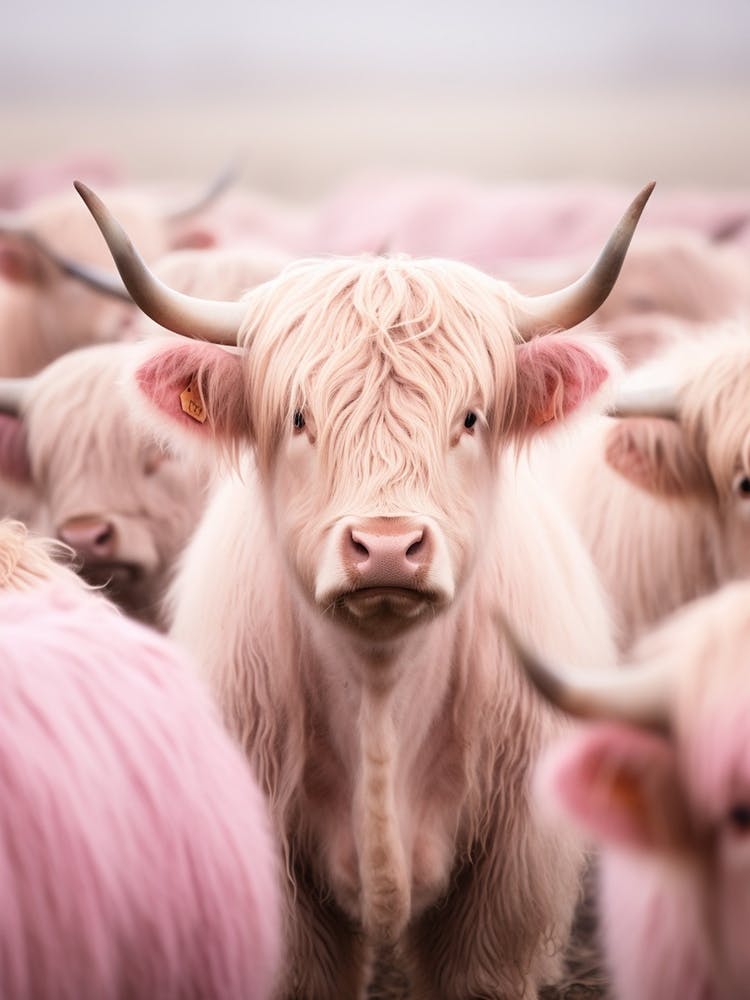 Pink Realistic Photography Of Highland Cows 2