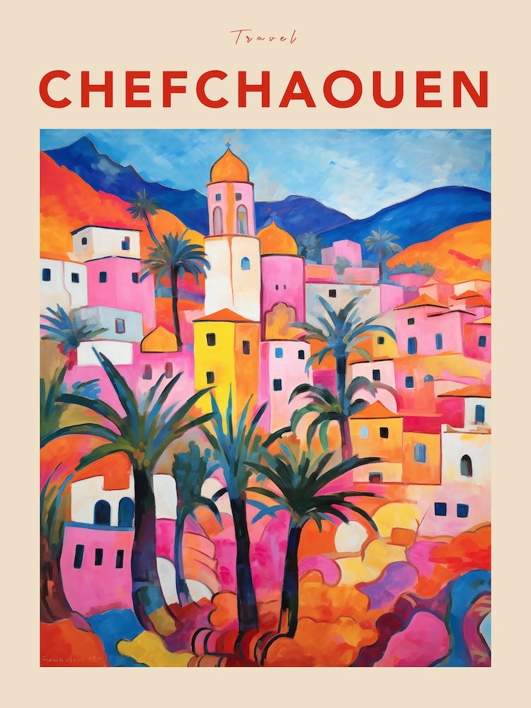 Chefchaouen Morocco 3 Fauvist Travel Poster