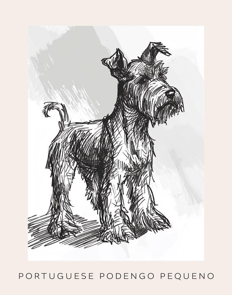 Portuguese Podengo Pequeno Dog Line Sketch 1 Poster