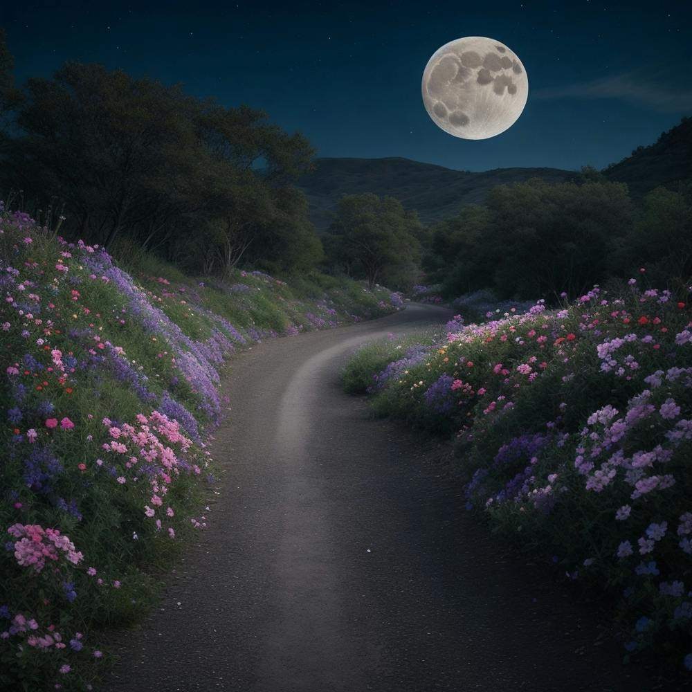 Full Moon Over Flowers