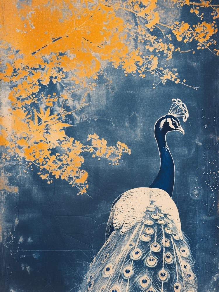 Peacock Vintage Portrait With The Orange Trees